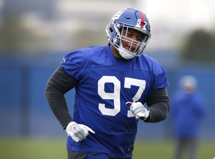 May 3, 2019; East Rutherford, NJ, USA; New York Giants defensive lineman Dexter Lawrence (97) during rookie minicamp at Quest Diagnostic Training Center.